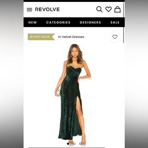 NBD Strapless Velvet Dress in Dark Green
